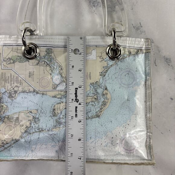 Couture Planet Nantucket Map Recycled Newspaper Tote Bag Purse Lucite Handle - Picture 14 of 14